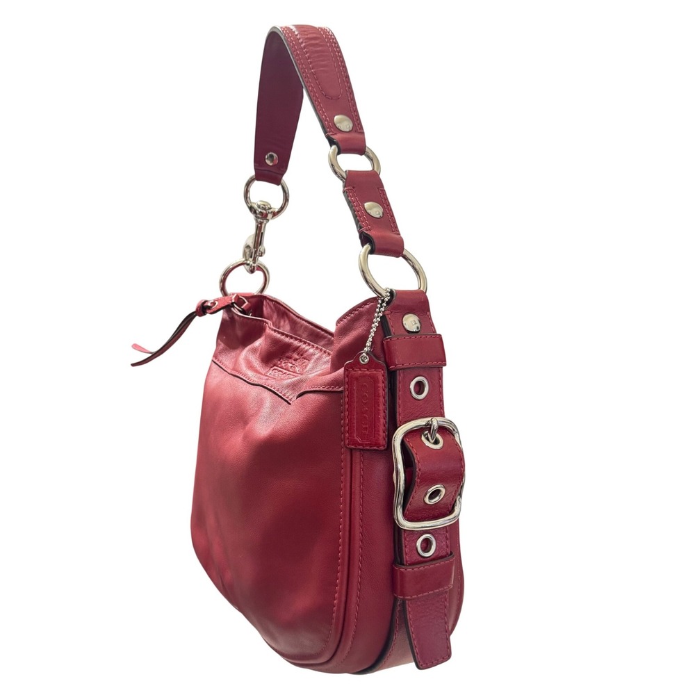 Coach Zoe Hobo Bag Womens Red Leather Shoulder Bag F12671 Silver Hardware - Picture 2 of 12